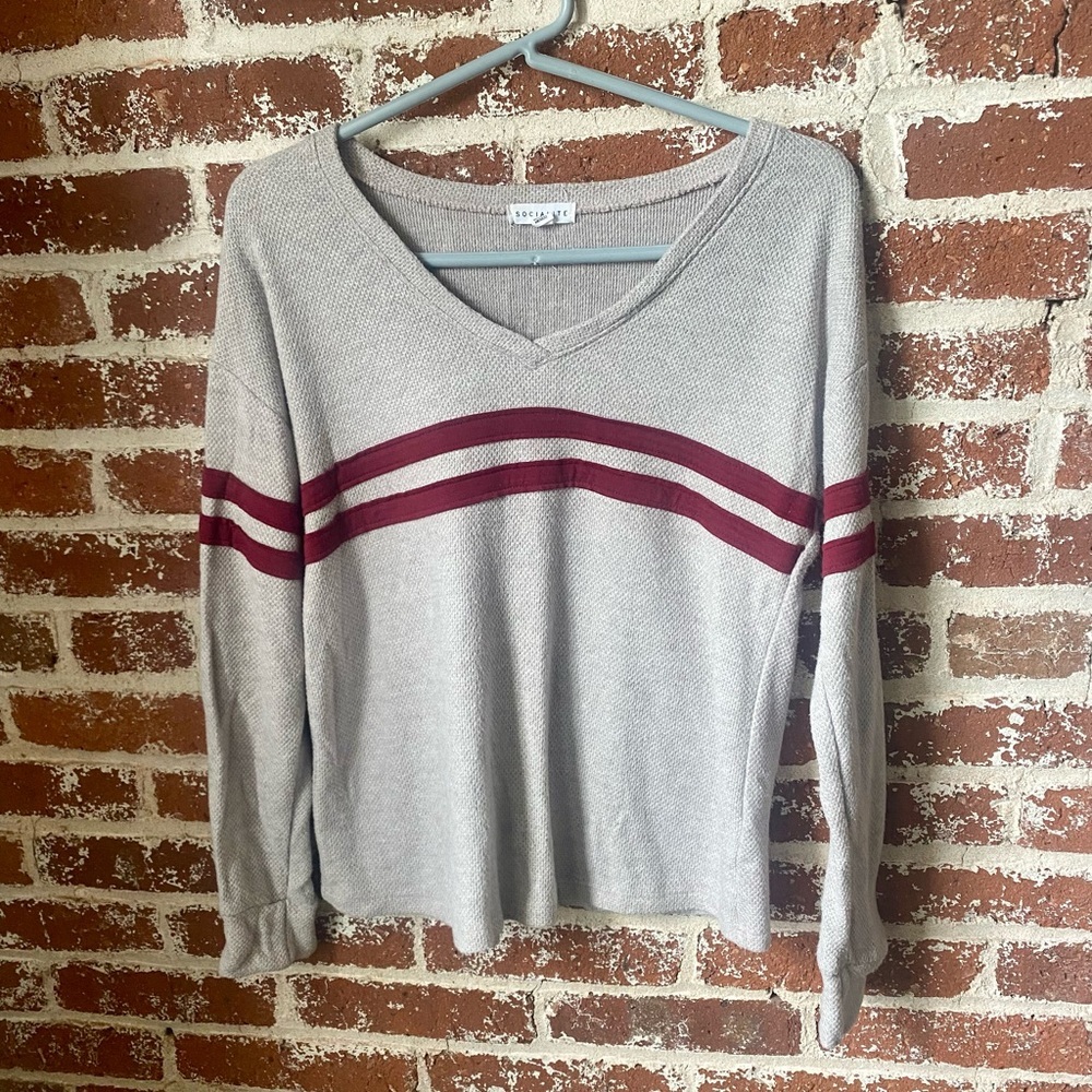 socialite gray & burgundy long sleeve - Picture 3 of 6